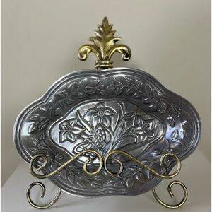 Lenox Vintage Small Silver Plated Floral Butterfly Leaves Platter 9” W 6” H